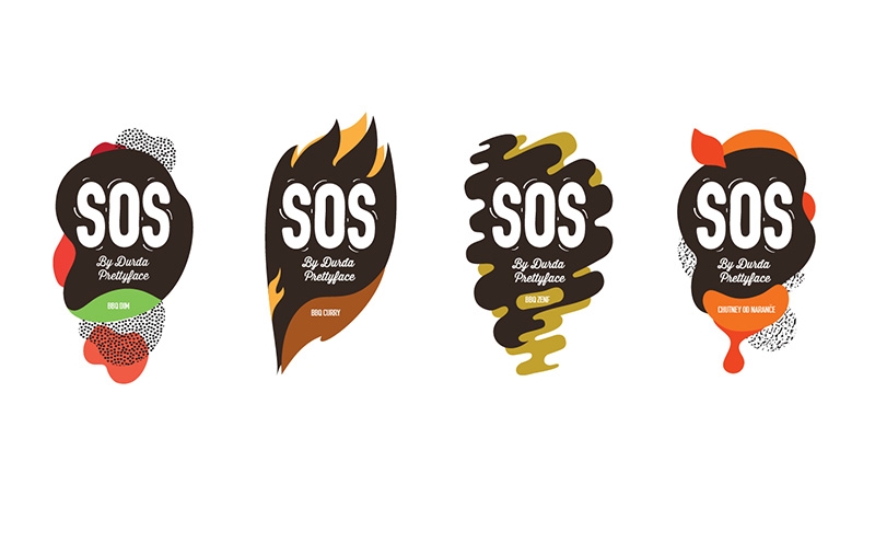 調味品包裝設計四種不同的酸甜口味&mdash;&mdash;燒烤粉、燒烤咖喱醬、燒烤芥末醬和酸辣粉