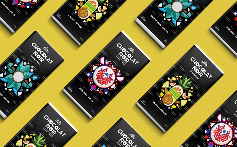 巧克力插畫包裝，采用扁平水果的插畫風格為產品做系列產品包裝