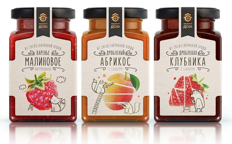 漿果包裝設計,活潑的動物特性，收獲的果醬，有益的切碎的漿果與糖